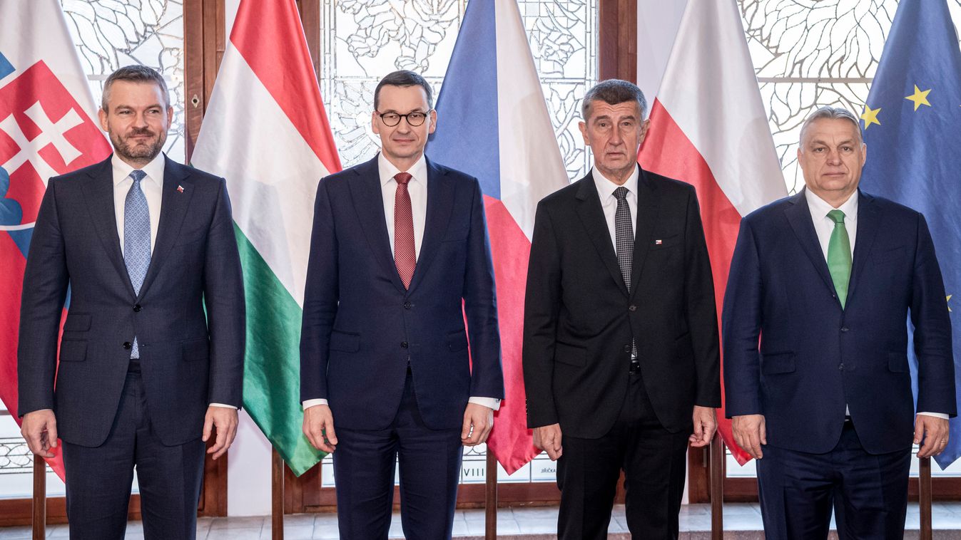V4 kormányfői csúcstalálkozó Prágában PELLEGRINI, Peter; ORBÁN Viktor; MORAWIECKI, Mateusz; BABIS, Andrej 