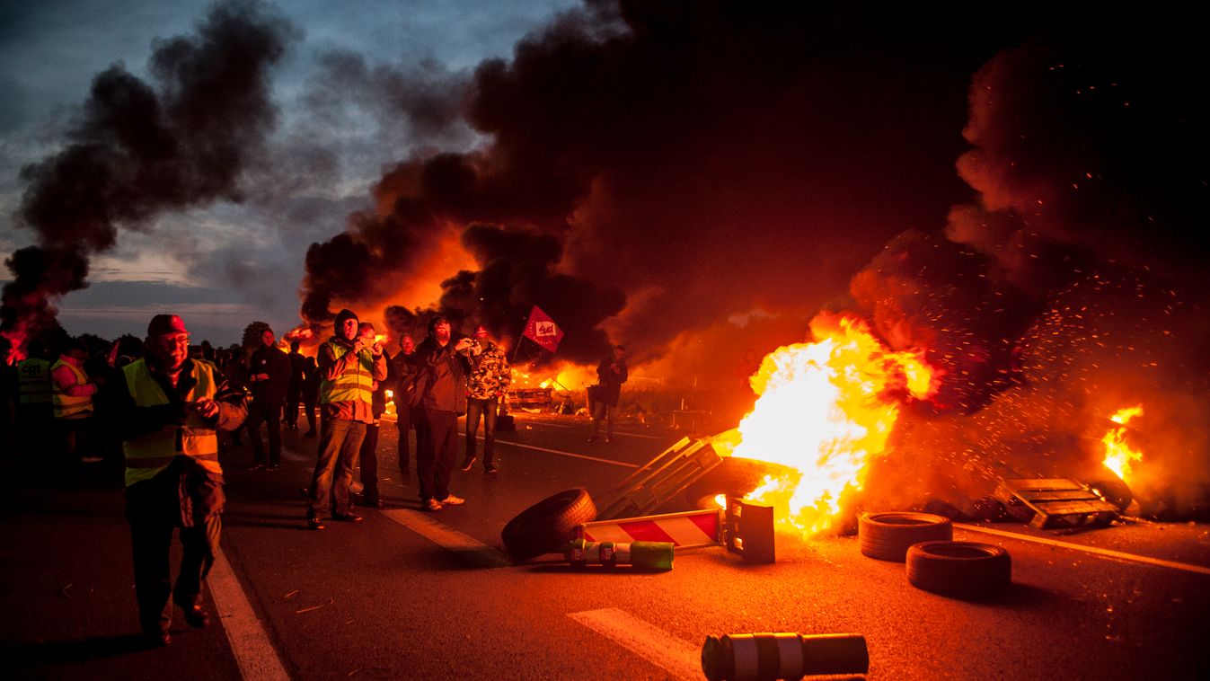 French Police Break Fuel Depot Blockade NurPhoto Social Issue protest DEMONSTRATION May 25 2016 25th May 2016 Police Break Fuel BLOCKADE French Police Blockade Human Interest Labour Strike Depot France Labor Strike Reforms Fire Riot Police SQUARE FORMAT 