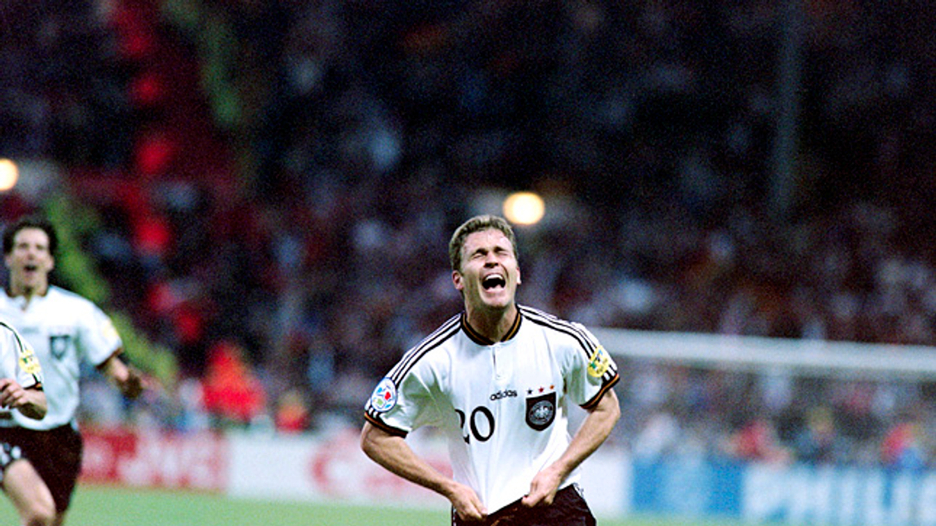 Oliver Bierhoff a csehek elleni gólját ünnepli a '96-os Eb döntőben