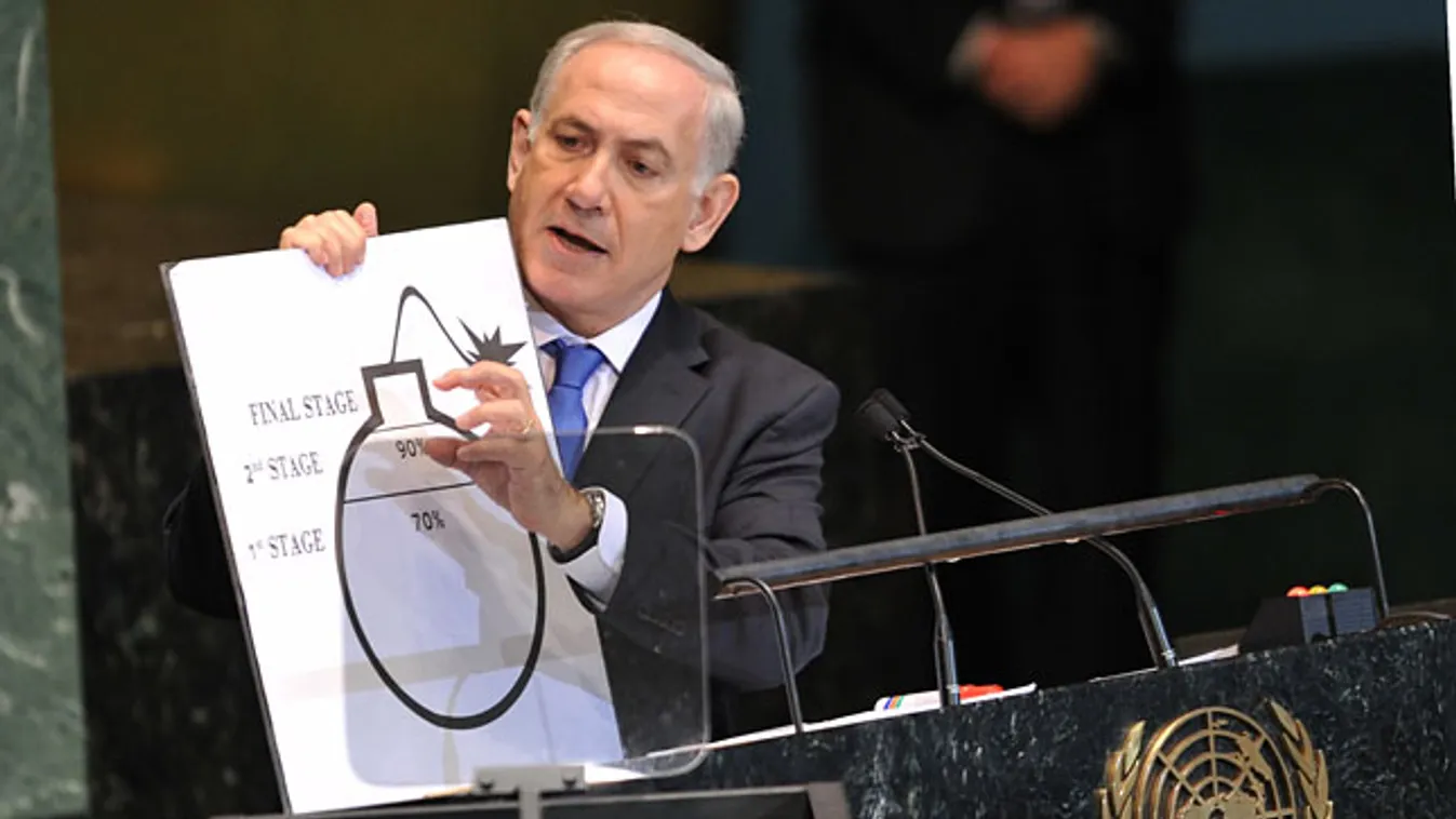Benjamin Netanyahu izraeli miniszeterelnök Irán atomprogramjáról beszél az ENSZ 67. közgyűlésén