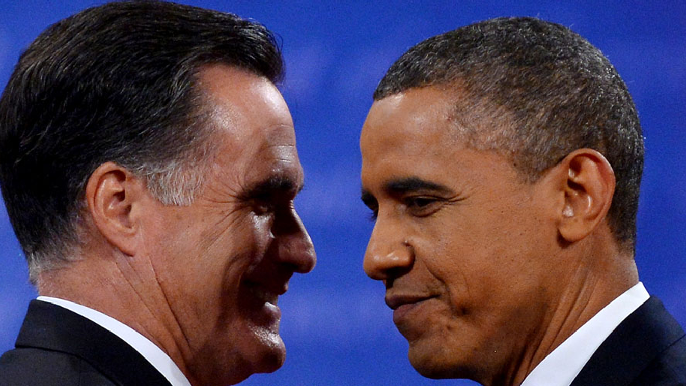 amerikai elnökválasztás, Romney és Obama a választás előtti utolsó vitájukon köszöntik egymást. 