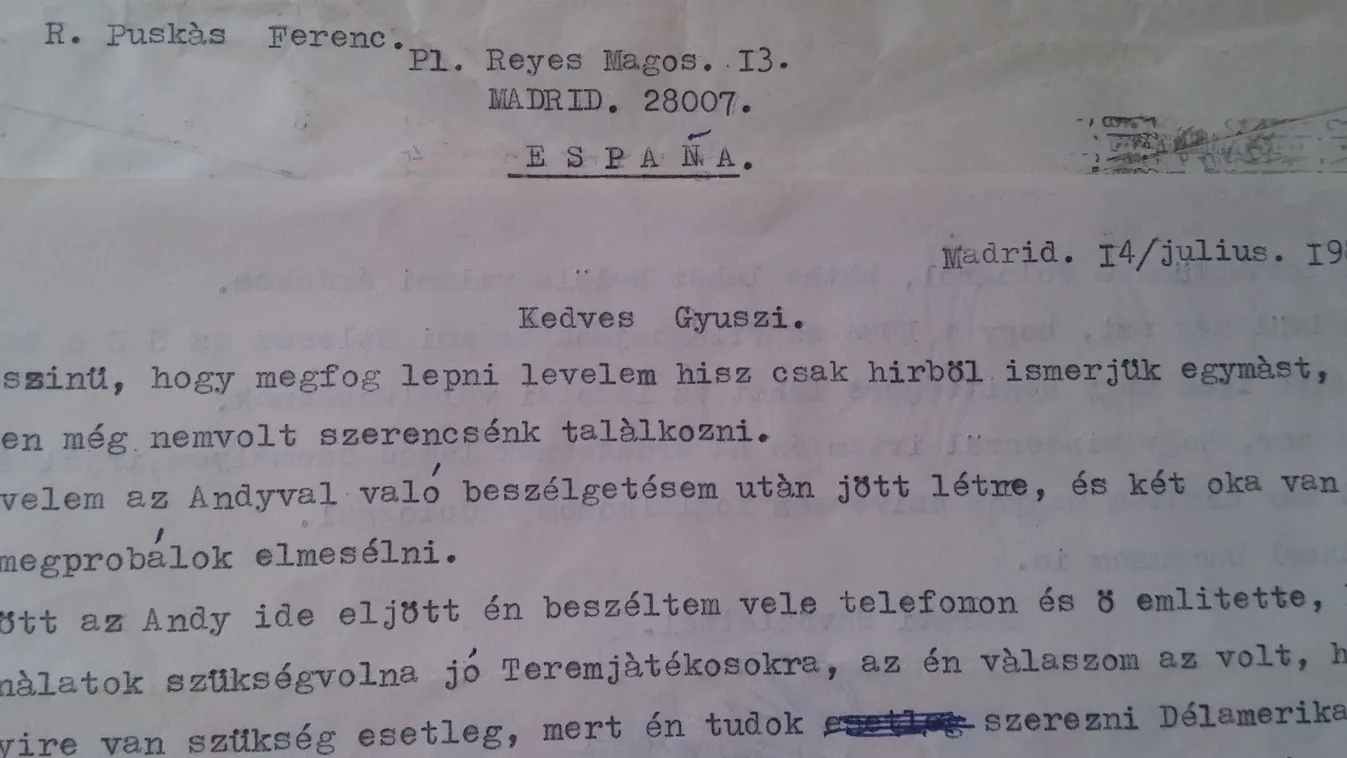 Puskás Ferenc levele Visnyei Gyulának 