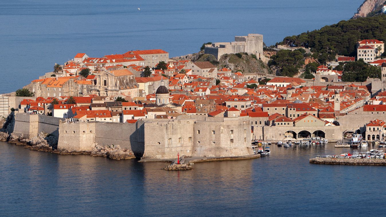 Old Harbour and Fortress of St John, Dubrovnik, Croatia COLOR Dubrovnyik early exterior HORIZONTAL image morning outdoors outside SUNRISE Dubrovnik-Neretva Dubrovnik Croatia Dalmatia EUROPE EUROPEAN Eastern Europe Eastern European 