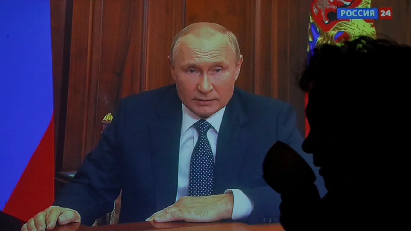 Vlagyimir Putyin, orosz elnök, televízió, nemzethez intézett televíziós beszéde, 2022.09.21. 