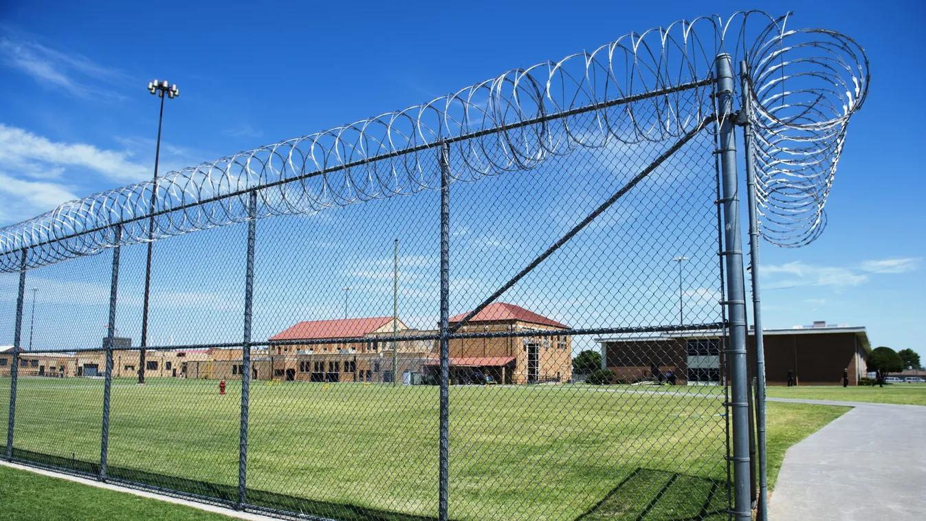 The prison yard at the El Reno Federal Correctional Institution in El Reno, Oklahoma, July 16, 2015, is seen during a visit by US President Barack Obama. Obama is the first sitting US President to visit a federal prison, in a push to reform one of the mos