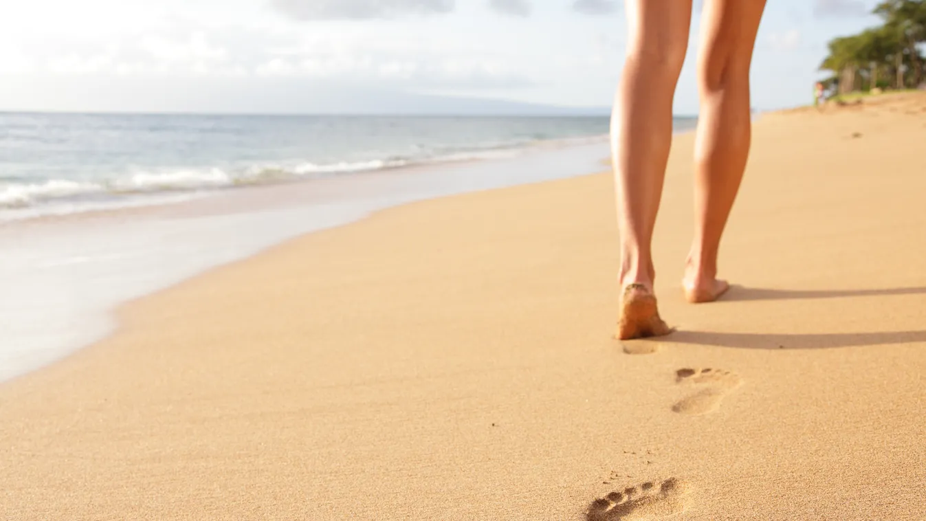 tengerpart, homok, lábnyom, utazás 