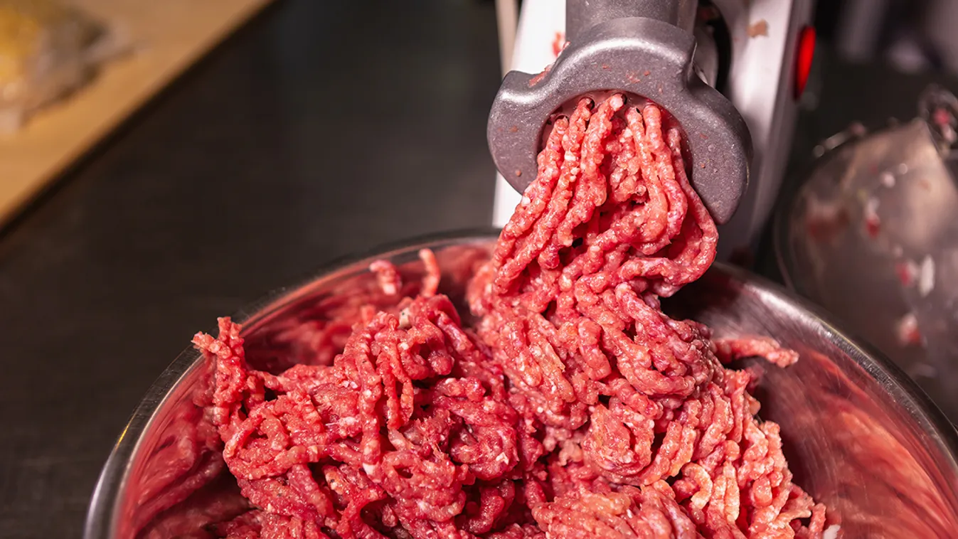 Meat,Grinder,Machine,Chopping,Uncooked,Red,Ground,Meat.professional,Kitchen,Appliance Meat grinder machine chopping uncooked red ground meat.Professional kitchen appliance in restaurant grinding beef & pork.Minced cutlets cooking for dinner 
