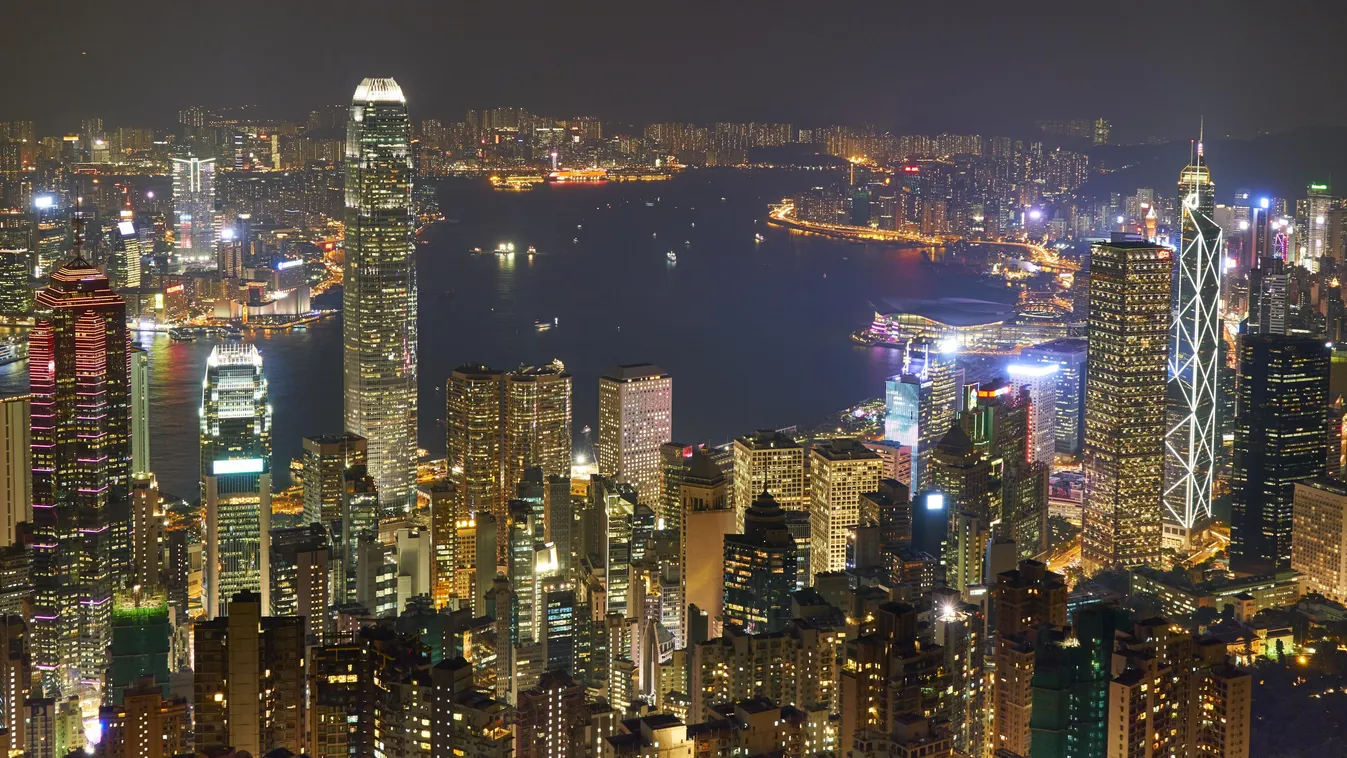 City skyline viewed from Victoria Peak by night, Hong Kong photography colour colour image COLOR color image HORIZONTAL horizontal image NIGHT outdoors outside nobody no one no-one travel destination travel destinations travel tourist destination Hong Kon