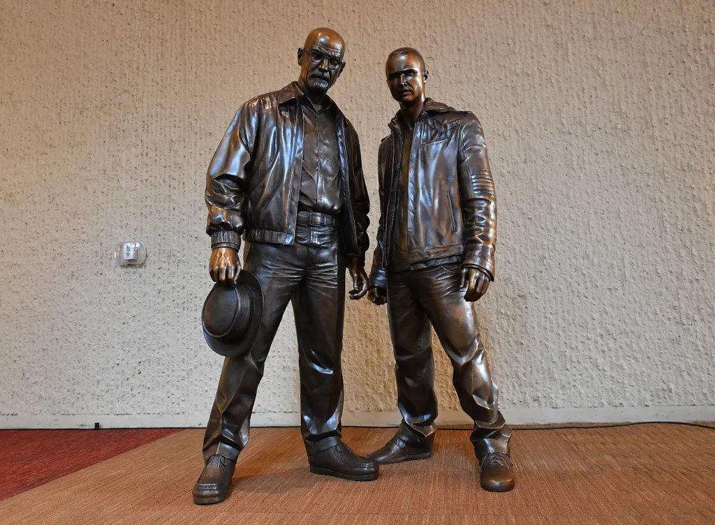 Sony Pictures Television Hosts "Breaking Bad" Statues Unveiling Featuring Bryan Cranston And Aaron Paul GettyImageRank1 Color Image arts culture and entertainment celebrities bestof topix Horizontal 