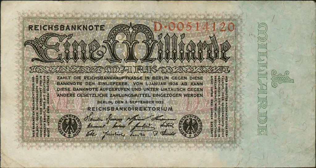 a világ legnagyobb címletű pénzei, Germany - 1 billion mark, 1923 