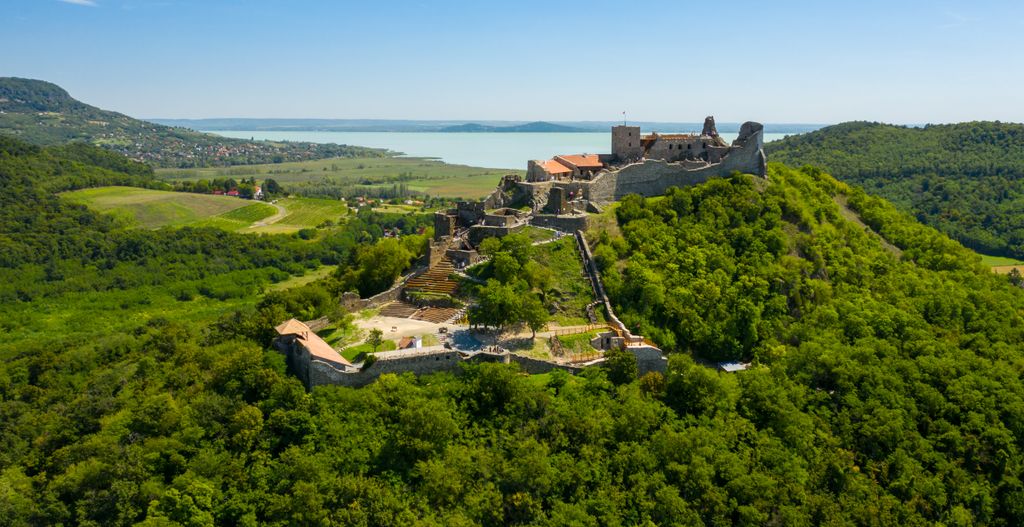 hungary drone castle Castle,Of,Szigliget,Aerial,View,In,Summer.,Hungarian,,European,Landscape. castle,well known,establishing,roman,avar,aerial,building,horizo 