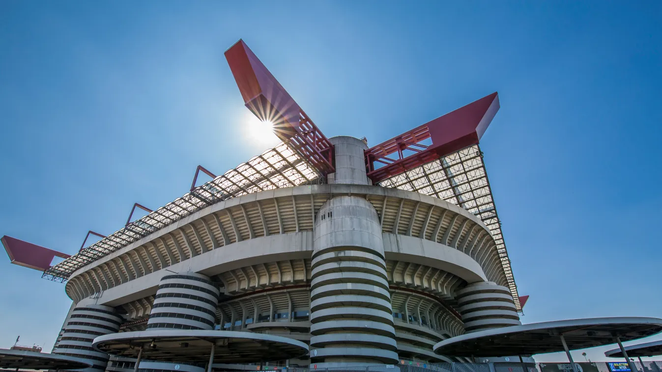 View of San Siro Stadium on a sunny day, Milan, Lombardy, Italy travel destination photography HORIZONTAL colour image Italy typically italian traditional culture TRADITION traditional traditionally italian traditionally italian EUROPE milan lombardy san 