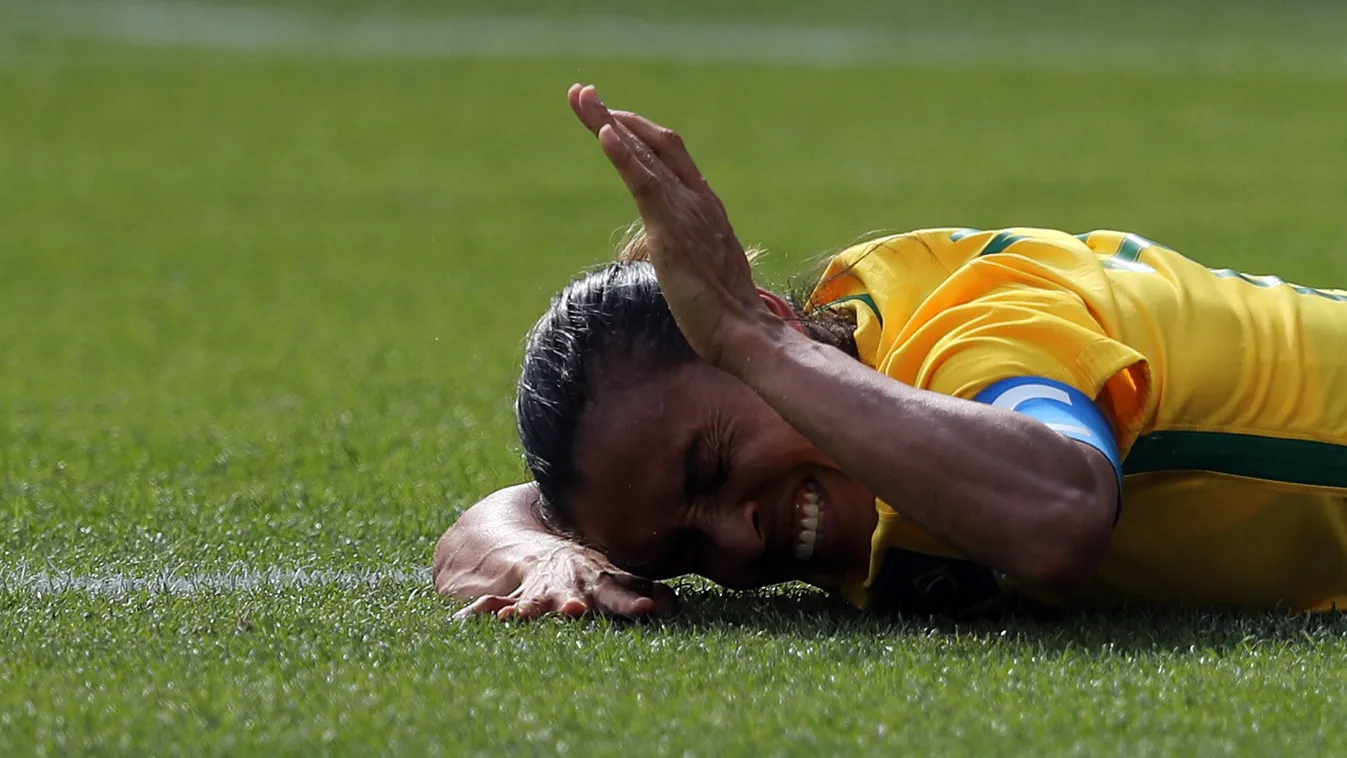 Martha player (10), Brazil, in bid against Sweden for semifinals of the Olympics women's football in game at Maracana Stadium, north of Rio de Janeiro 