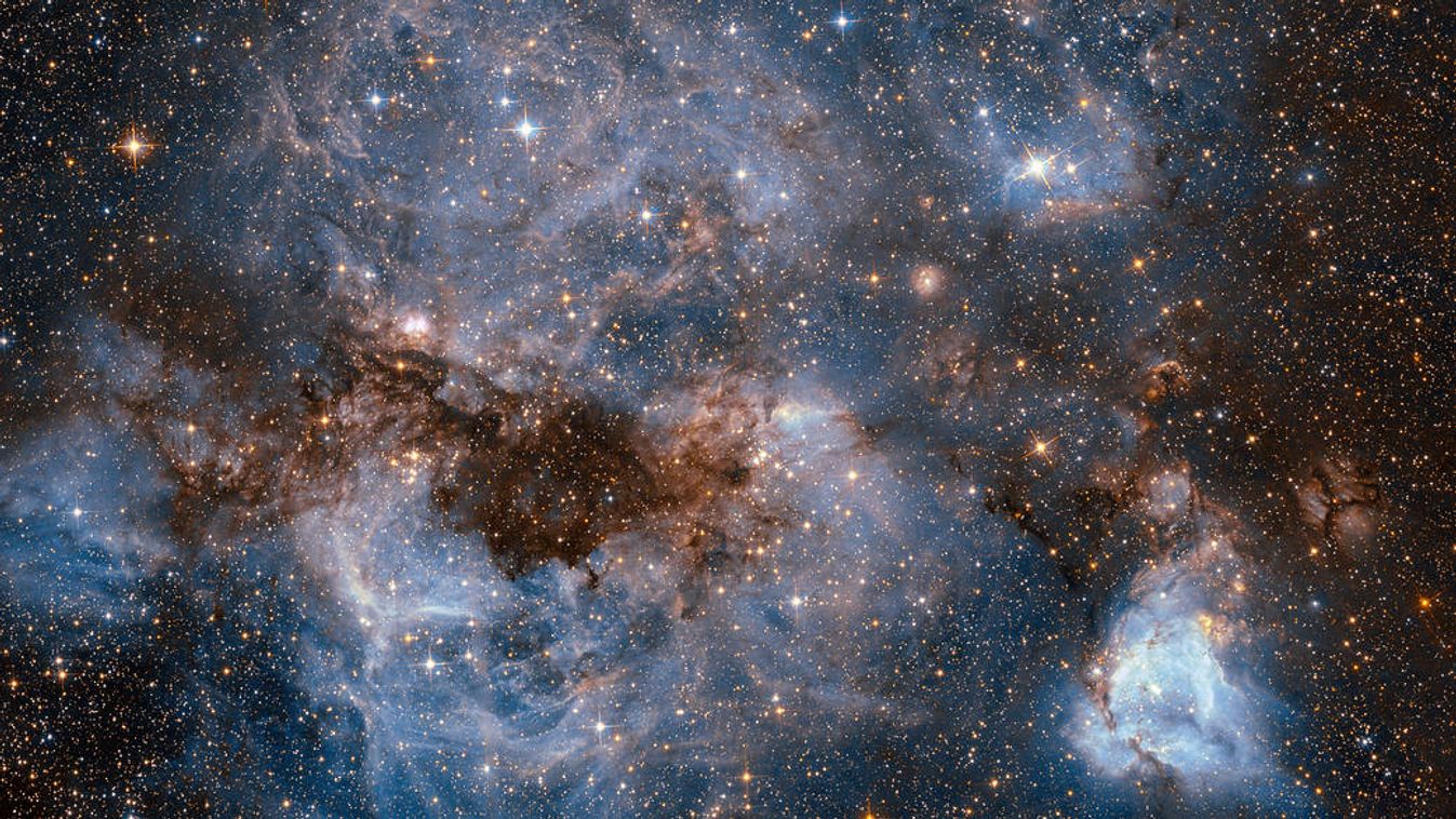 LHA 120-N 159 This shot from the NASA/ESA Hubble Space Telescope shows a maelstrom of glowing gas and dark dust within one of the Milky Way’s satellite galaxies, the Large Magellanic Cloud (LMC). This stormy scene shows a stellar nursery known as N159, an