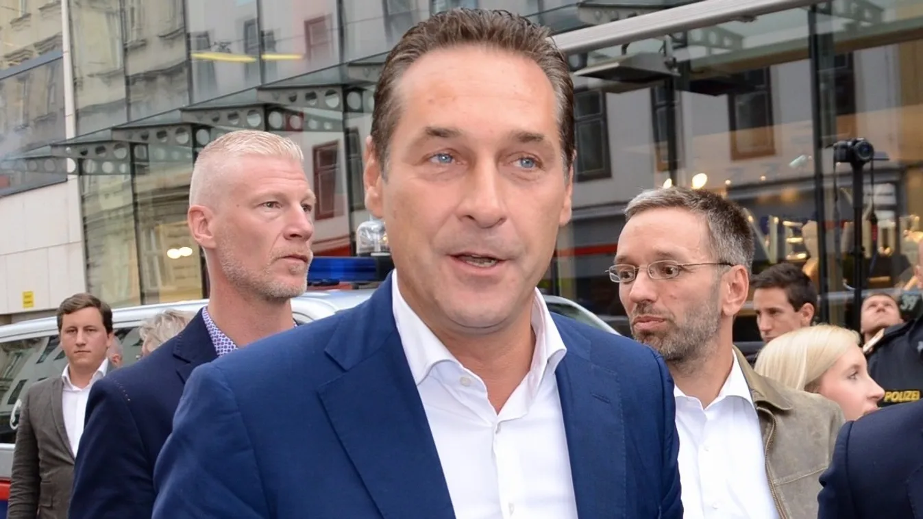 SQUARE FORMAT VIENNA, AUSTRIA - SEPTEMBER 04: Heinz-Christian Strache, Chairman of the Freedom Party of Austria, walks to deliver a speech during a public meeting ahead of the Vienna State election which will be held on 11th of October, in Vienna on Septe