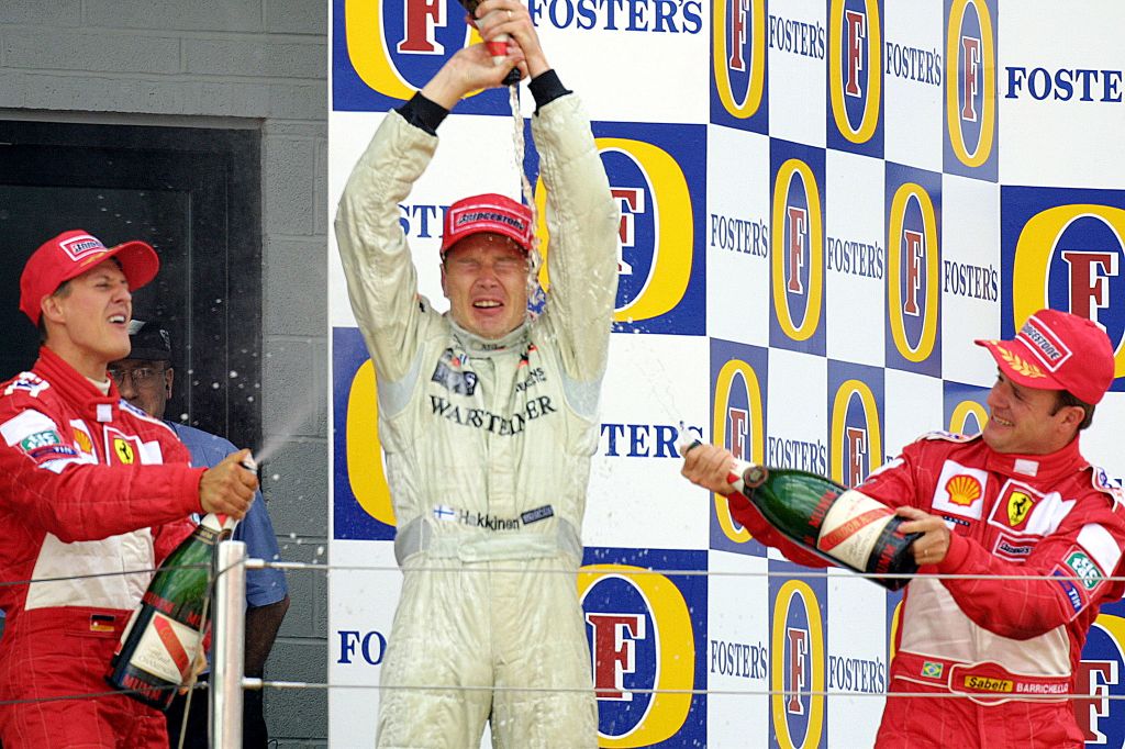 Forma-1, Mika Häkkinen, McLaren Racing, Michael Schumacher, Rubens Barrichello, Brit Nagydíj 2001 