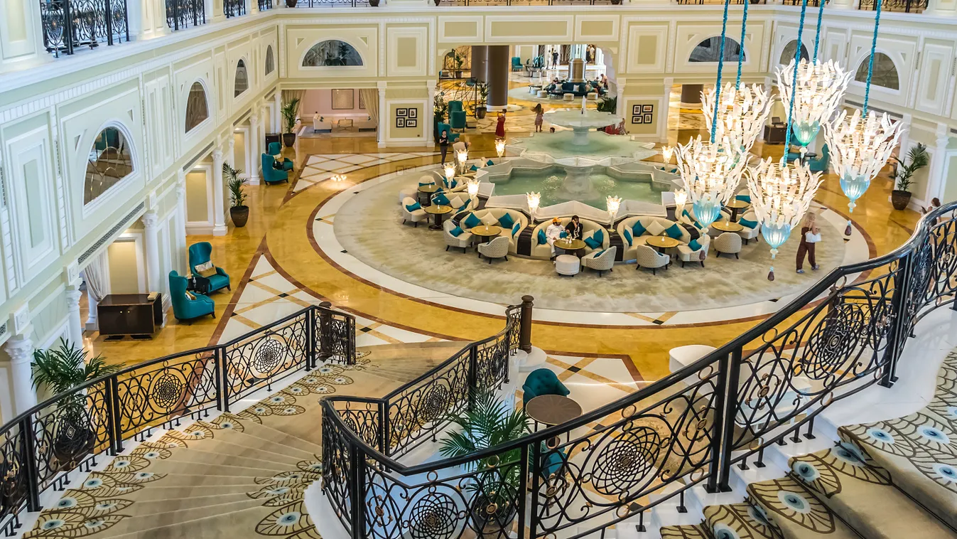 RAS Al KHAIMAH, UAE - SEPTEMBER 6, 2015: Interior of luxury 5 stars DoubleTree by Hilton Hotel Resort and Spa Marjan Island. RAK, United Arab Emirates 