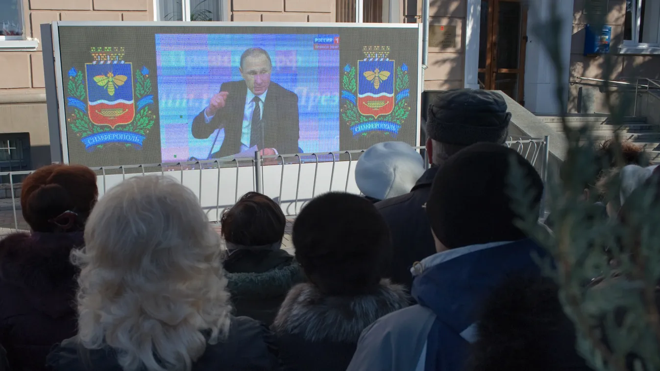Broadcast of annual news conference with Vladimir Putin TV screen HORIZONTAL SQUARE FORMAT 