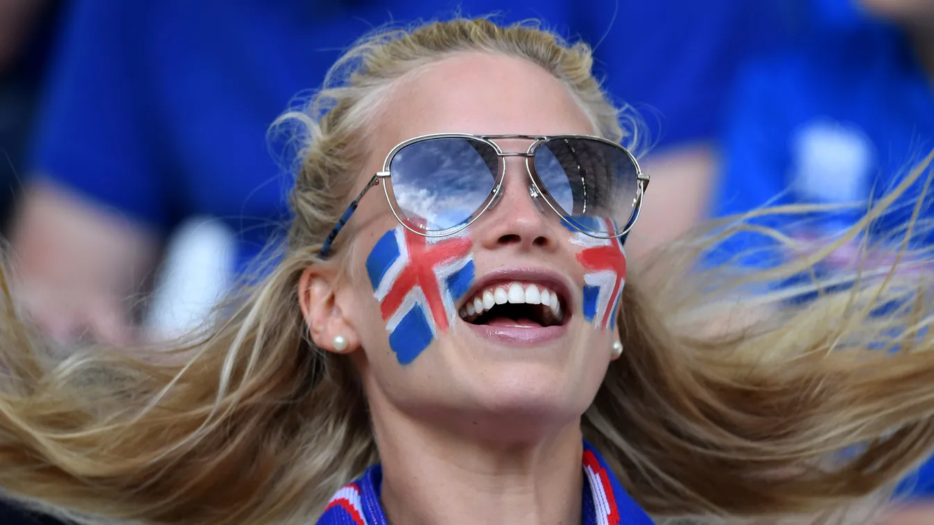Horizontal EUROPEAN CHAMPIONSHIP FOOTBALL STAND SPORTS FAN PAINTED FACE GLASSES WOMAN 