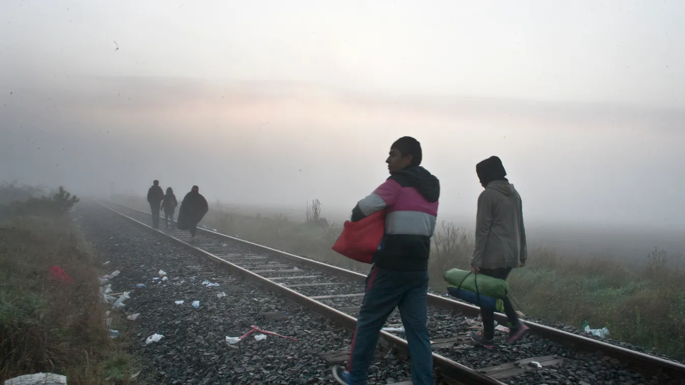 Röszke melett a szabadka szeged vasútvonal töltésénél gyűjtik össze a menekülteket,
Fotó:Dudás Szabolcs 