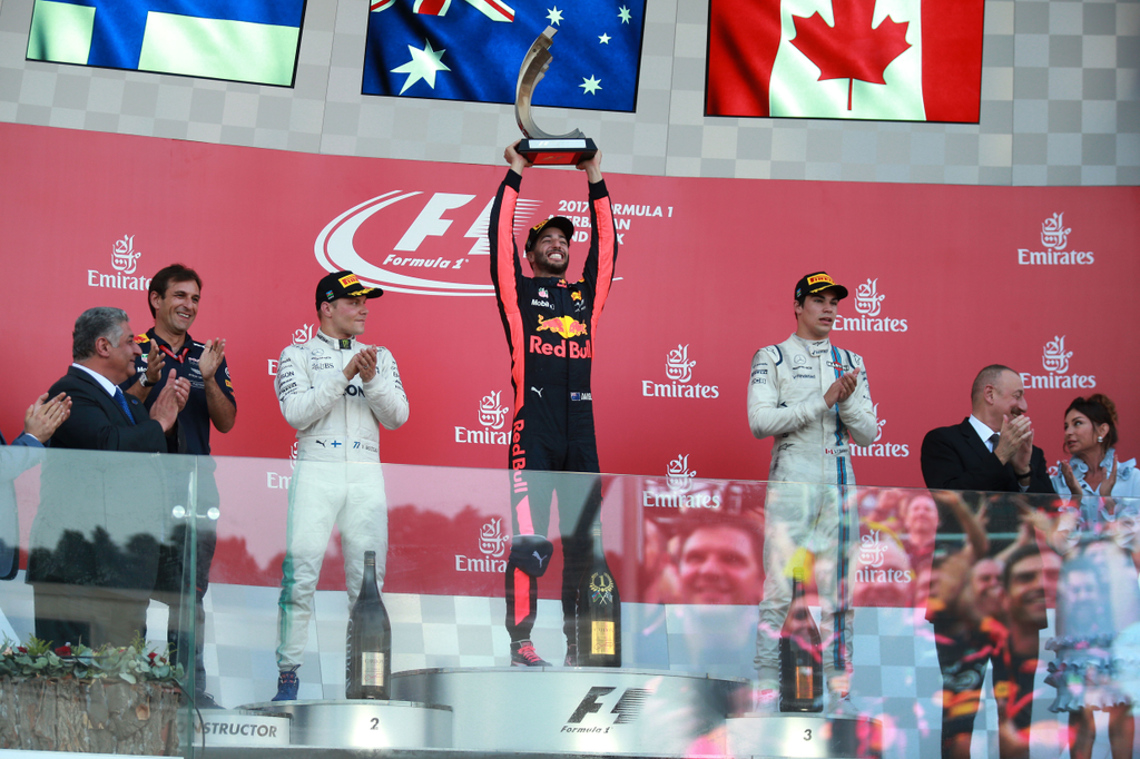 Forma-1, Azeri Nagydíj, Daniel Ricciardo, Valtteri Bottas, Lance Stroll 