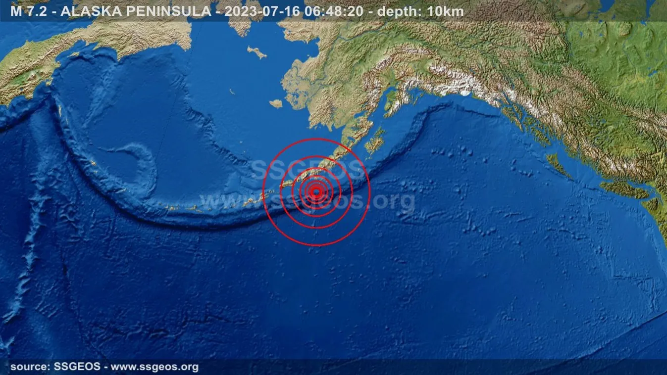 Nagy erejű földrengés rázta meg az Alaszkai-félszigetet, földrengés, 2023.07.16. 