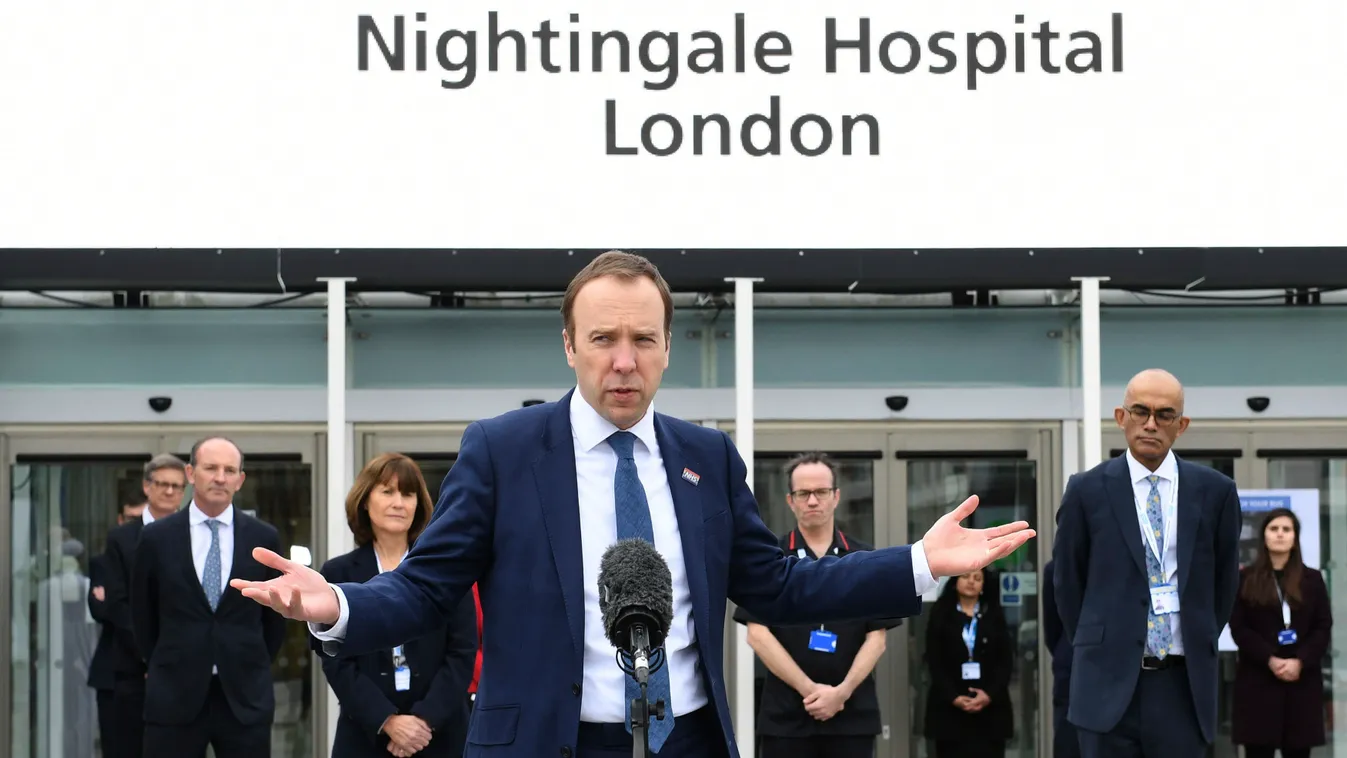 HANCOCK, Matt London, 2020. április 3.
Matt Hancock brit egészségügyi miniszter beszédet mond a londoni ExCel konferencia- és kiállítóközpont területén alig néhány nap alatt kialakított ideiglenes kórház megnyitó ünnepségén 2020. április 3-án. A Nightinga