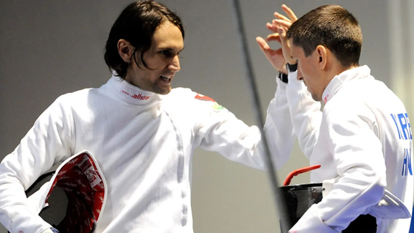 Rédli András (b) és Imre Géza a férfi párbajtőrözők csapatversenyén a nyolcaddöntőben