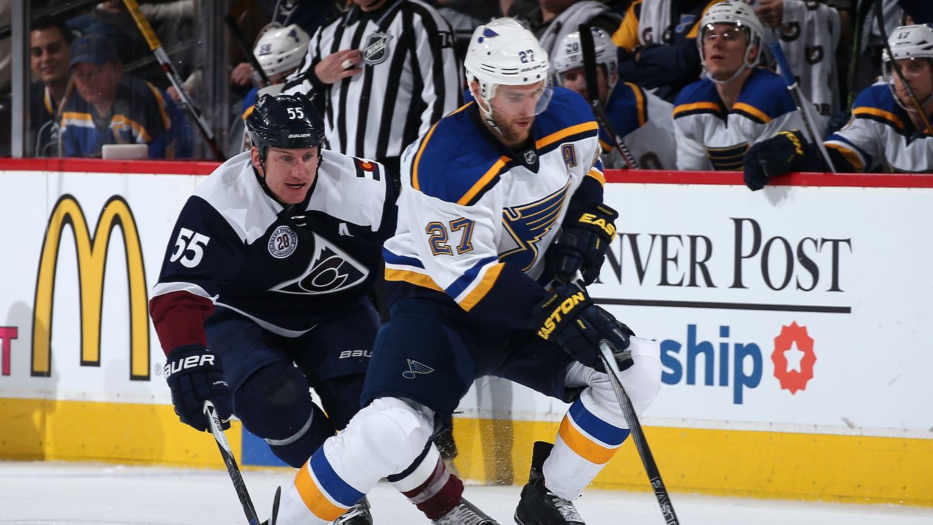 St Louis Blues v Colorado Avalanche GettyImageRank2 People Control SPORT HORIZONTAL Full Length ICE HOCKEY USA Colorado Denver Winter Sport Hockey Puck Two People Photography Pepsi Center - Denver National Hockey League Colorado Avalanche St. Louis Blues 
