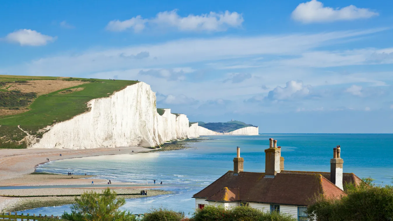 The Seven Sisters cliffs, the coastguard cottages South Downs Way, South Downs National Park, East Sussex, England, United Kingdom, Europe travel destination Photography Color Image HORIZONTAL day outdoors LANDSCAPE landscapes scenics coast coasts cliffs 