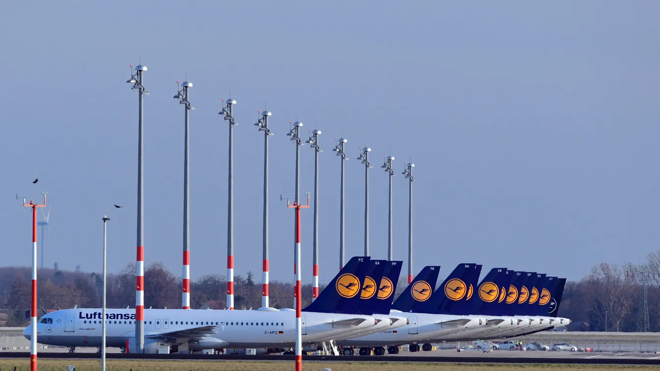 parkoló repülőgépek, koronavírus, repülőtér, Németország 