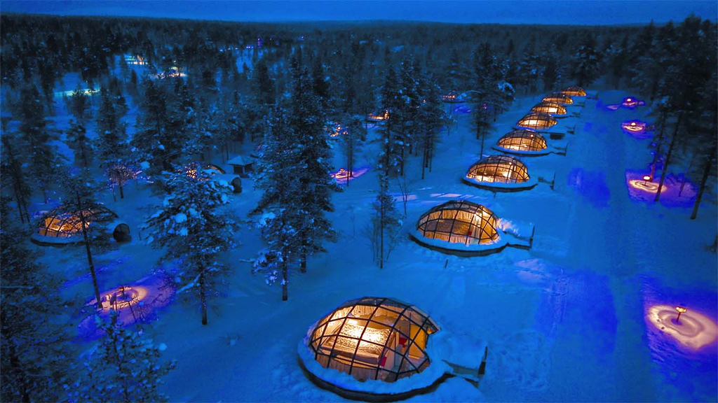 kakslauttanen arctic resort, kakslauttanen, szállás, iglu, üveg, kabin, sarkkör, lappföld 
