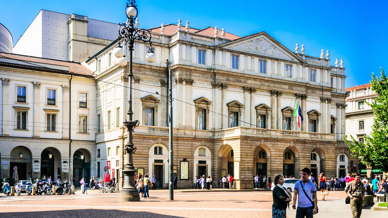 La Scala Tourism Building Exterior La Scala Theatre Facade Color Image Music Opera House Old Italian Culture Famous Place Architecture Travel Destinations Outdoors Horizontal Front View Tourist People Italy Europe Stage Theater Town Square Built Structure