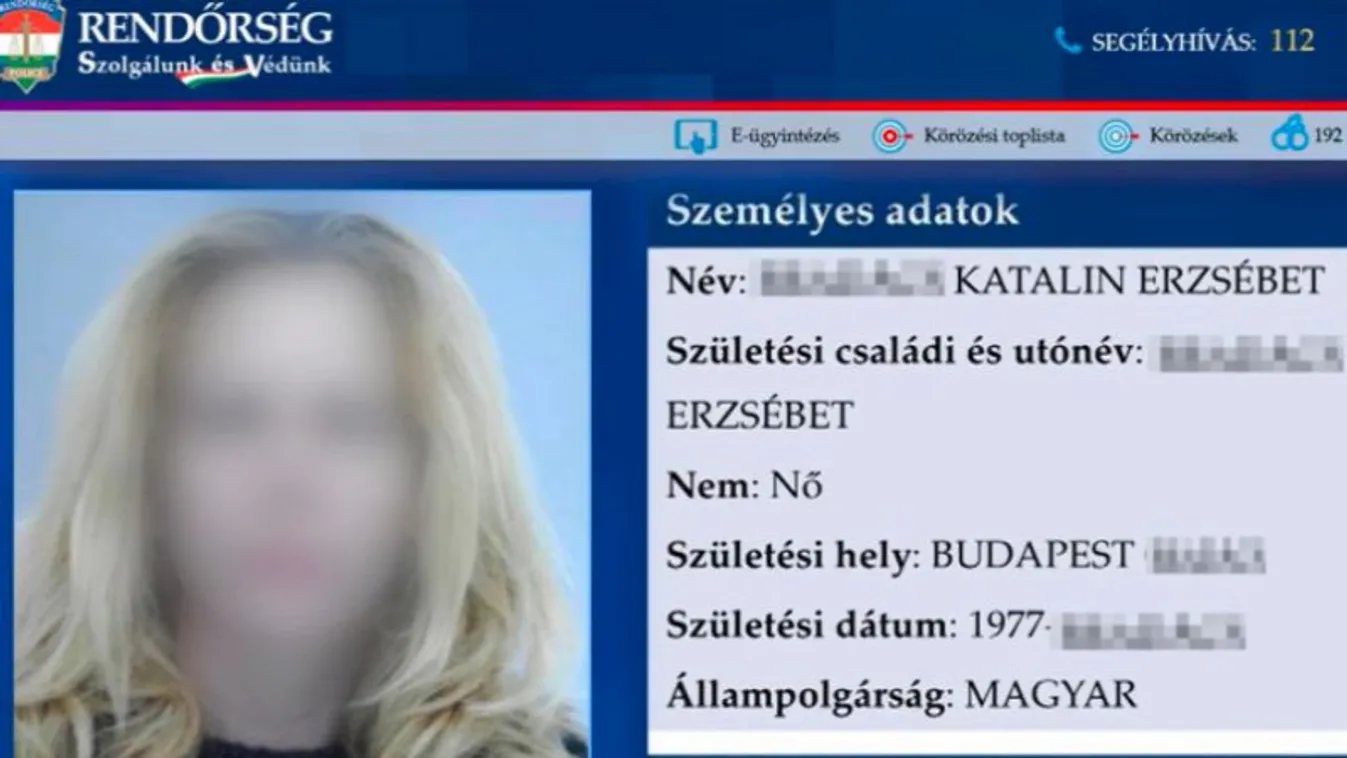 Katalin körözési oldala a rendőrség honlapján 