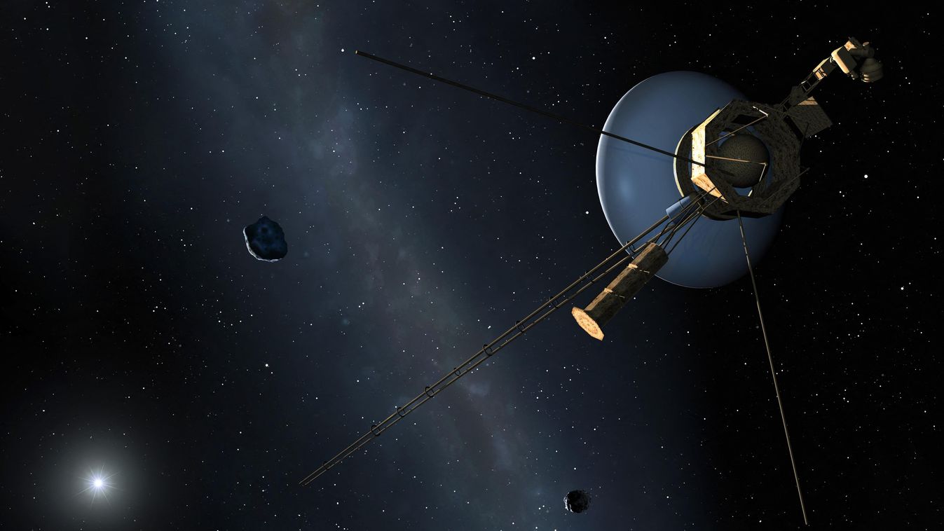 Illusztráció a csillagközi térben sodródó Voyager-1-ről 