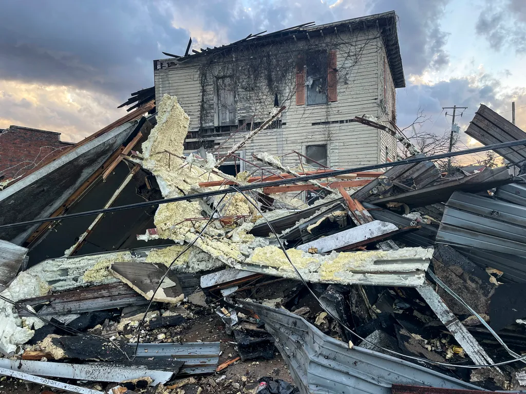 Tornádó tombolt az Egyesült Államokban
Egy épület romjai az Alabama állambeli Selmában 2023. január 12-én, miután egy hatalmas viharrendszer tornádói pusztítottak az Egyesült Államok délkeleti államaiban, Alabamában és Georgiában. Legalább hét ember életé