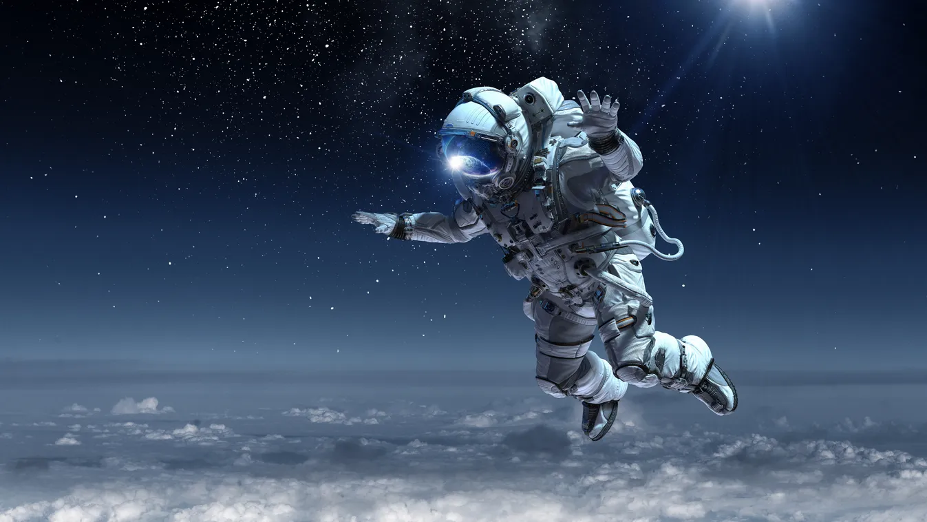 asztronauta Astronaut,Floating,Above,Clouds flight,space,cloud,3d,astronaut,view,day,render,spaceman,stratos 