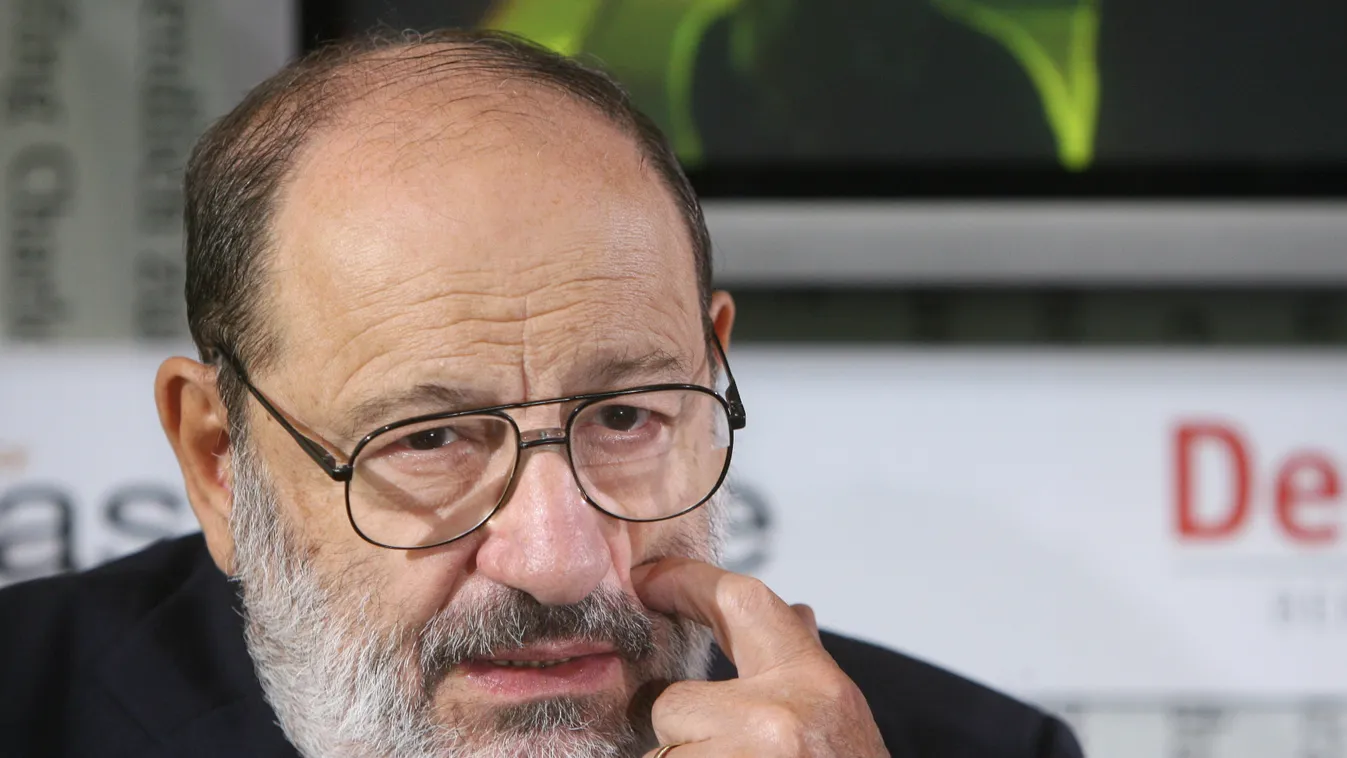 HORIZONTAL Italian writer and academic Umberto Eco gestures during an interview at the Frankfurt Book Fair 11 October 2007. The fair, the world's biggest of its kind with more than 7400 exhibitors of 110 countries, takes place from 10 to 14 October 2007. 
