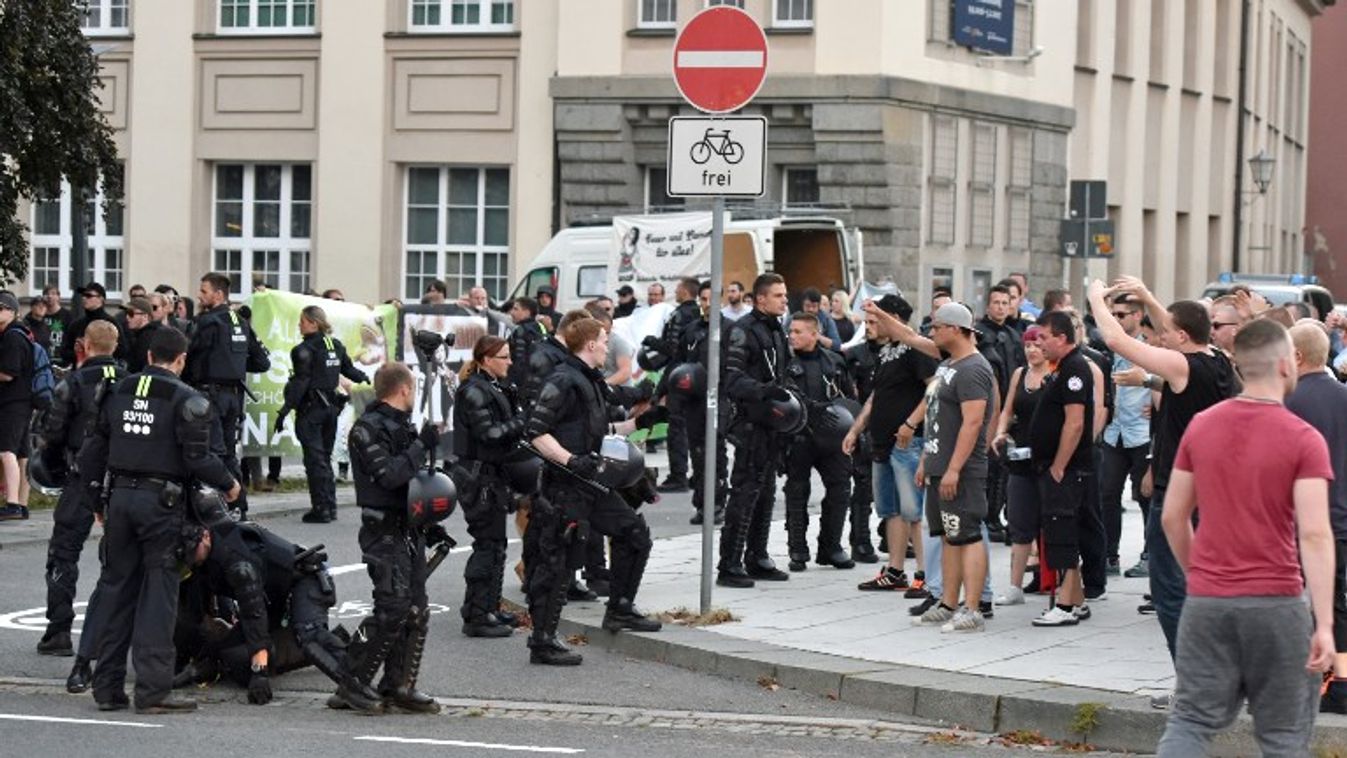 Violent altercations in Bautzen STREET SCENE police 