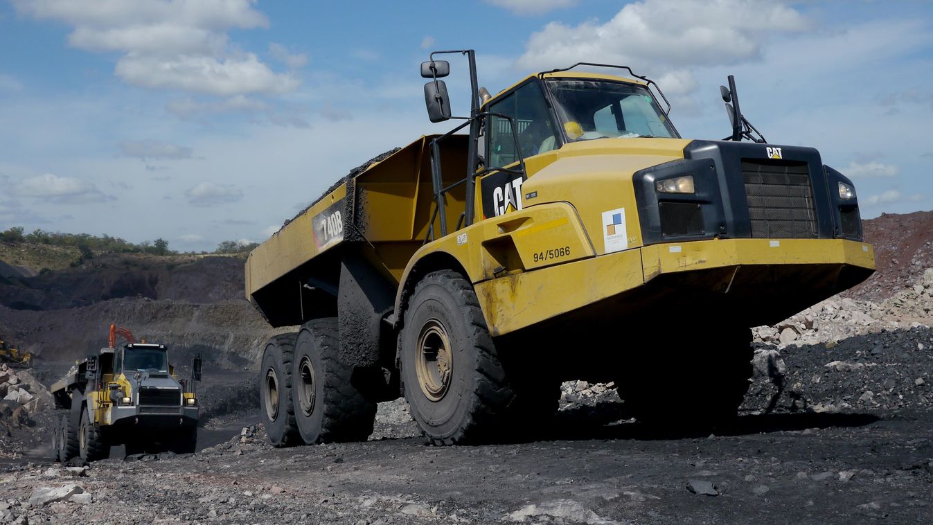 Hwange, Zimbabwe - 2 March 2016 : Large trucks excavate coal from an open cast mine 