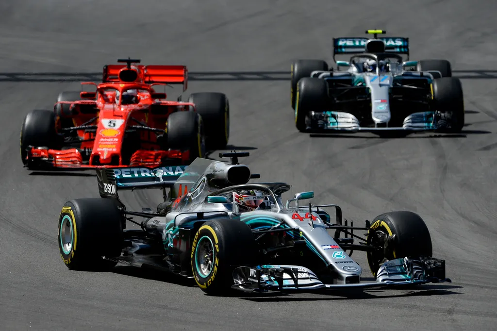 A Forma-1-es Spanyol Nagydíj, Lewis Hamilton, Mercedes-AMG Petronas, Sebastian Vettel, Scuderia Ferrari, Valtteri Bottas, Mercedes-AMG Petronas 