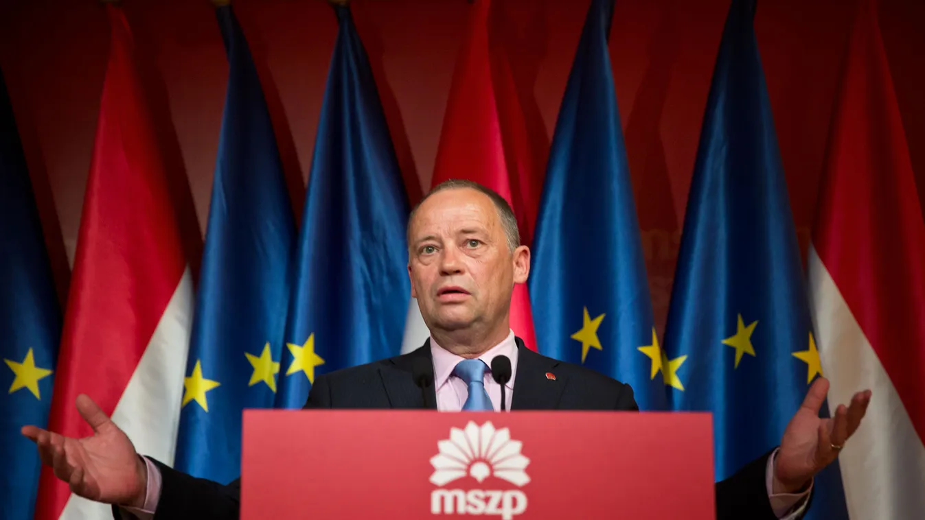 EP-választás, MSZP eredményváró Szanyi Tibor nyilatkozik a sajtónak az MSZP eredményváróján. 