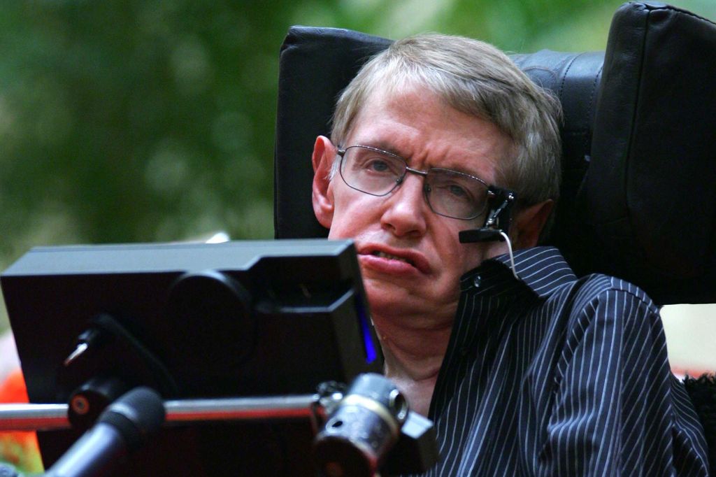 World renowned theoretical physicist Stephen Hawking from from the University of Cambridge makes an opening speech on the opening ceremony of 2006 Strings Conference, an academic roundtable for physicists to get together from all over the world to discuss new developments of science, in the Great Hall of the People in Beijing, China, on Monday June 19, 2006. 