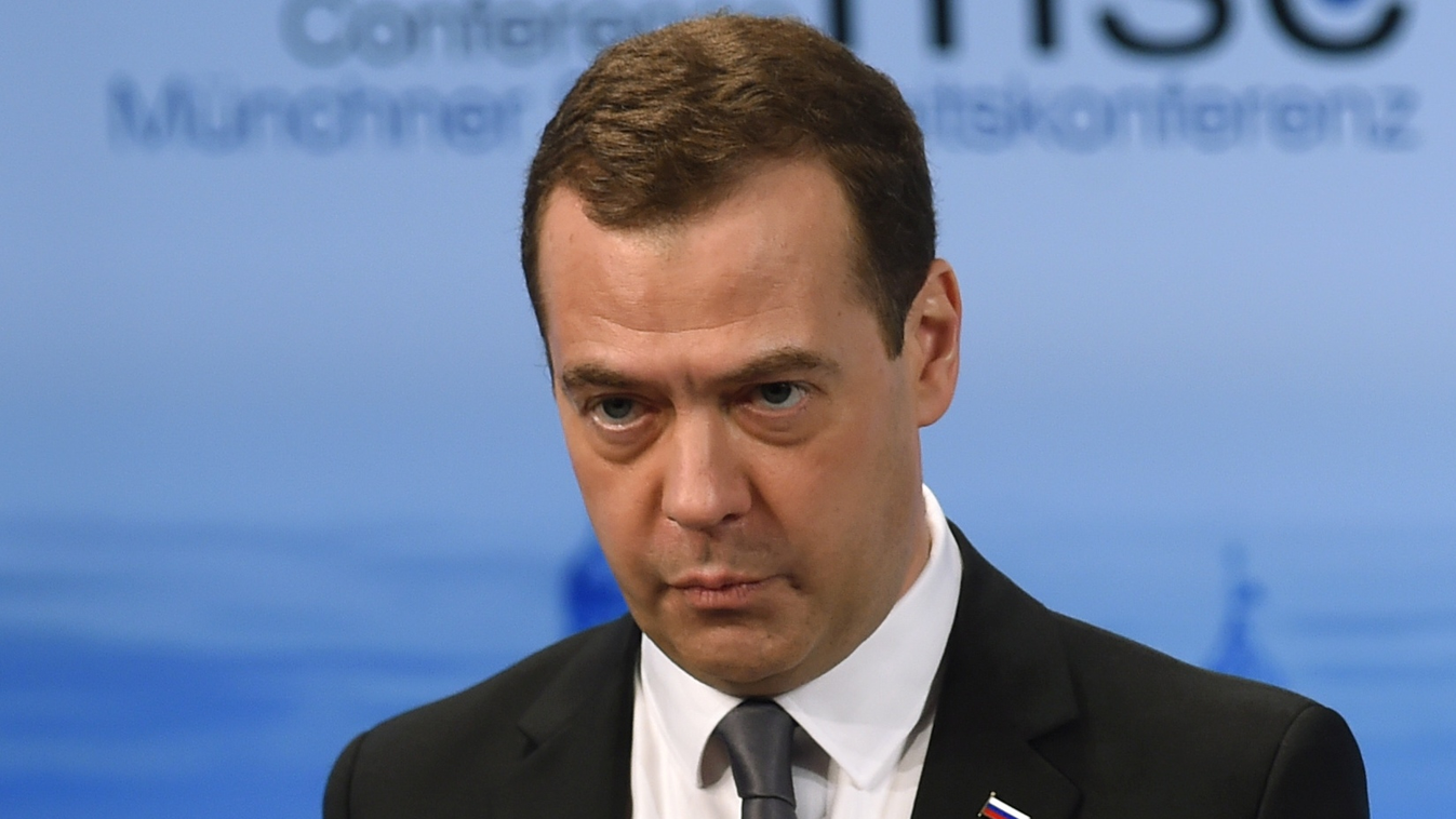 HORIZONTAL diplomacy Square Russian Prime Minister Dmitry Medvedev speaks during a panel discussion at the second day of the 52nd Munich Security Conference (MSC) in Munich, southern Germany, on February 13, 2016. / AFP / Christof STACHE 