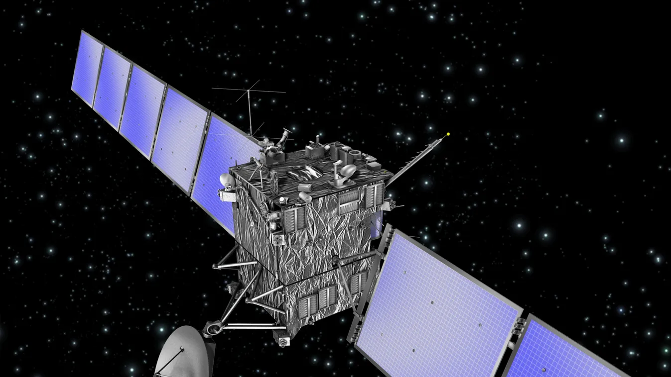 Rosetta, Fantáziarajz a világűrben kinyitott napelemtáblákkal haladó Rosetta szondáról 