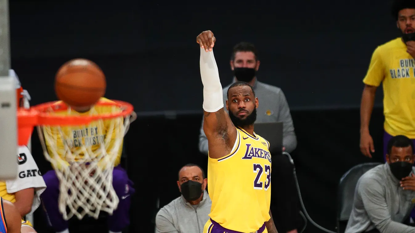 Oklahoma City Thunder v Los Angeles Lakers GettyImageRank1 SPORT HORIZONTAL Basketball - Sport USA California City Of Los Angeles Color Image Taking a Shot - Sport Photography Making A Basket - Scoring Staples Center LeBron James Los Angeles Lakers NBA NB