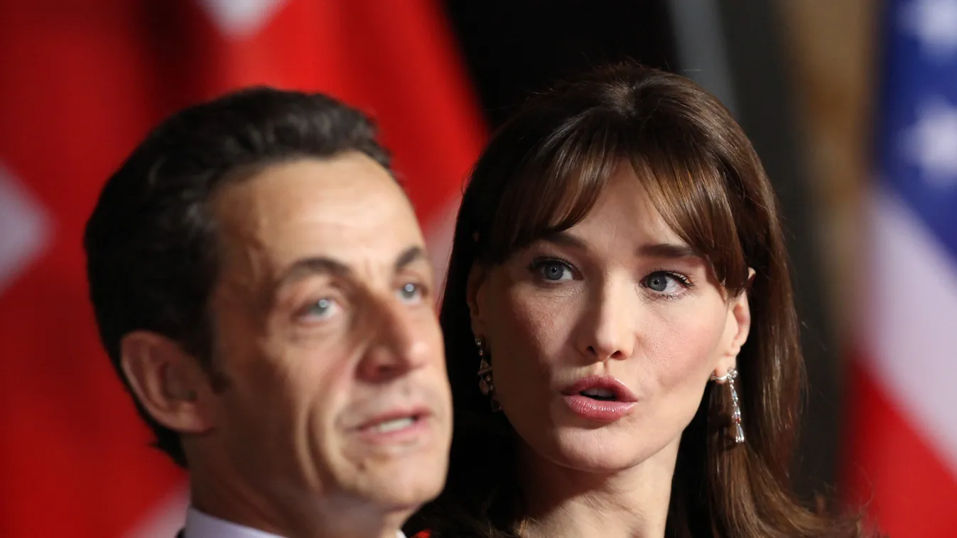Nicolas Sarkozy volt francia elnök őrizetbe vétele, illusztráció, sarkozy és carla bruni 