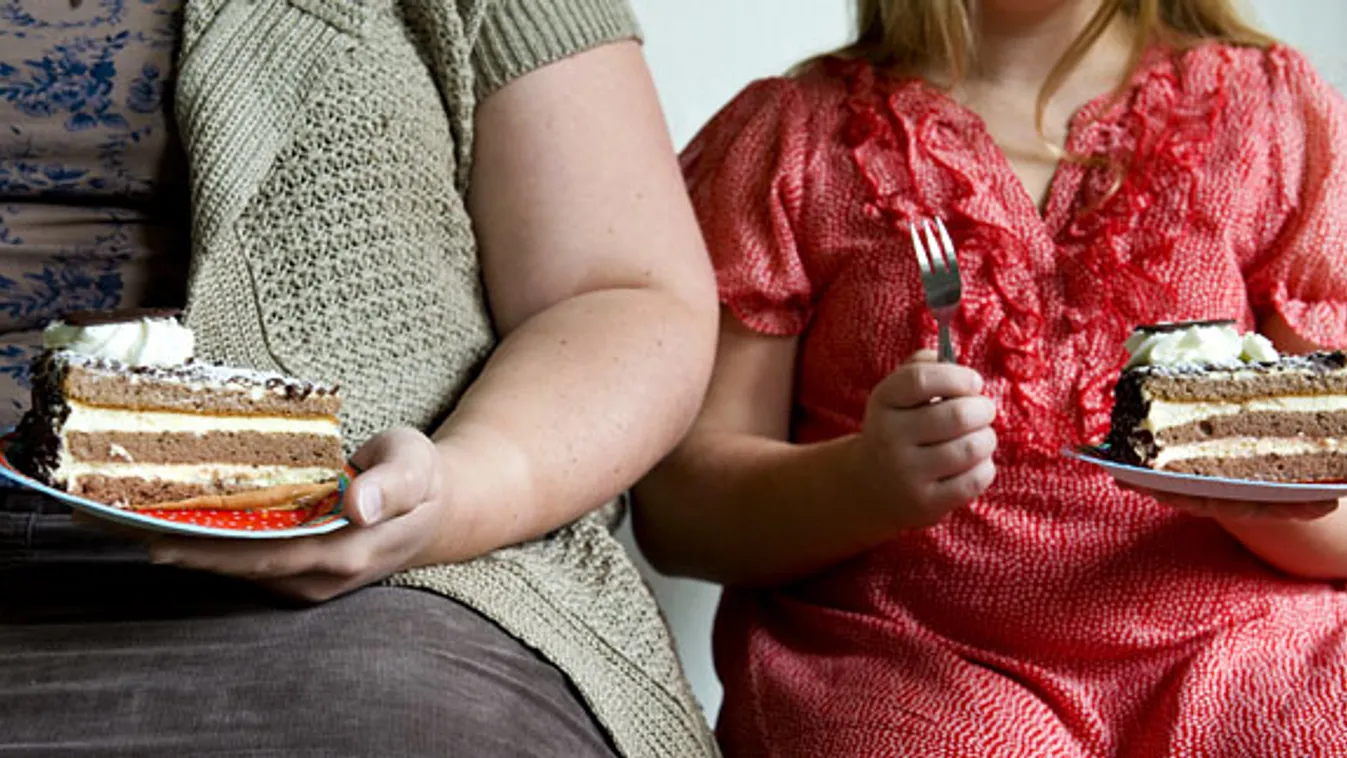 A jó bélbaktériumok csökkentik az elhízás és a cukorbaj esélyét, egy kövér család tortát eszik