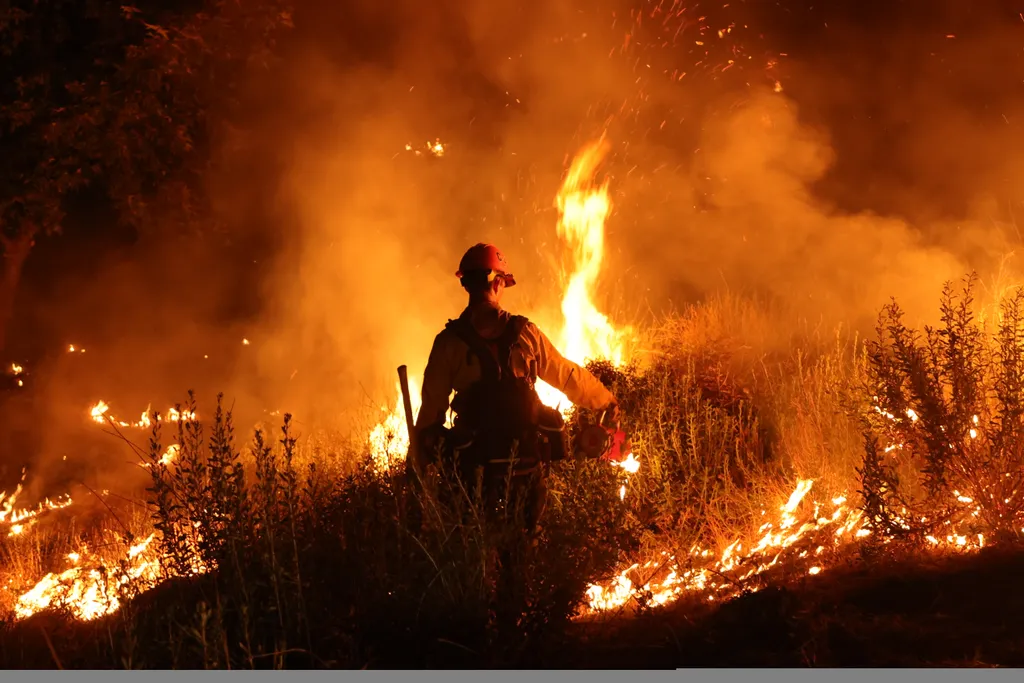 Erdőtűz, tűz, tűzoltó, Moreno Valley, Kalifornia, 2023.07.16. 