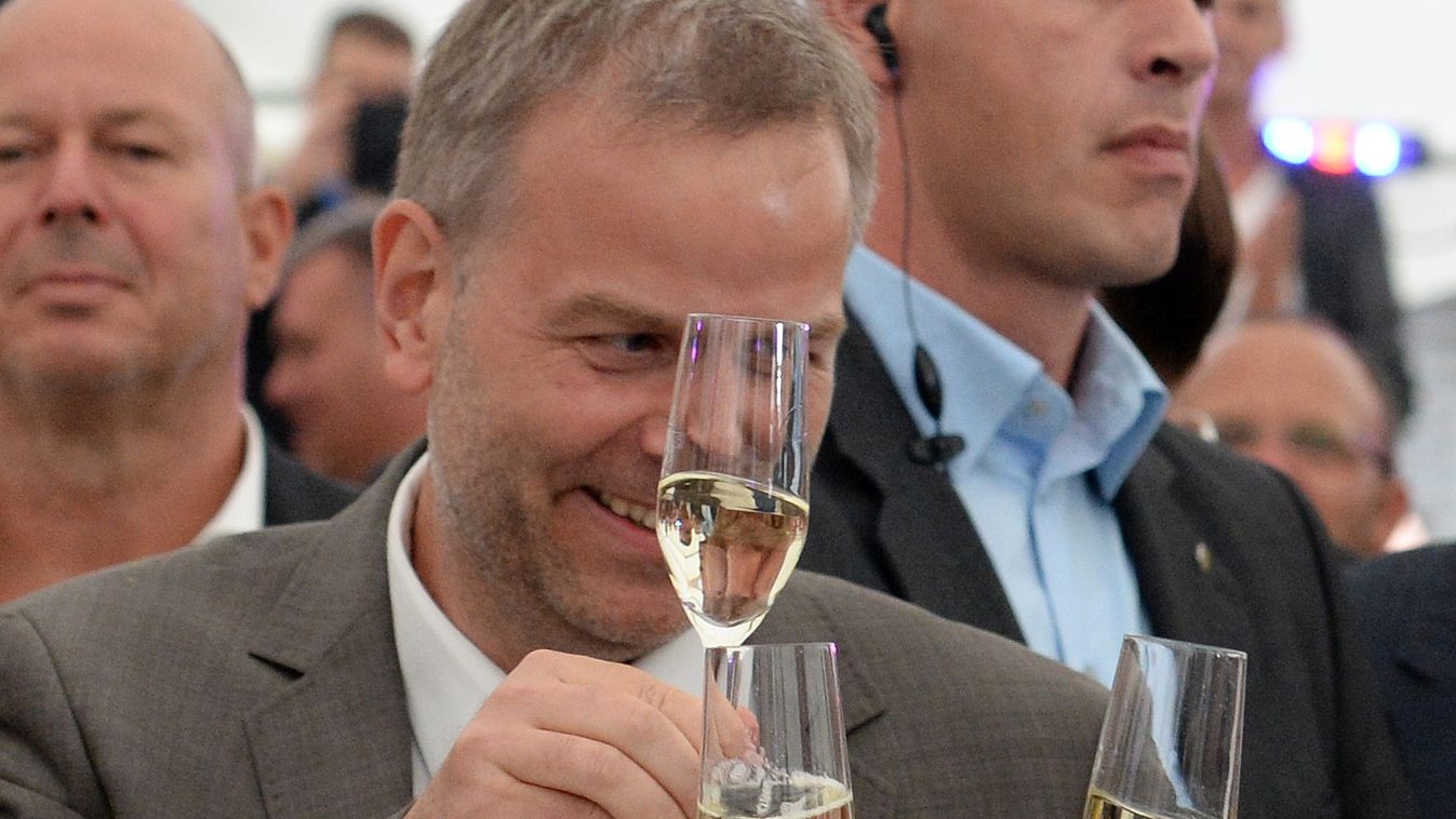 Leif-Erik Holm, leading candidate of the AfD party for the state parliament election in Mecklenburg-Western Pomerania, celebrating after the announcement of the first projection of the state parliament election in Mecklenburg-Western Pomerania in Schwerin